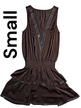 Women’s Brown Midi Dress with Studded V-Neck
